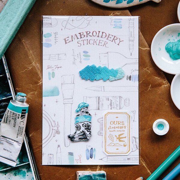 Blue Watercolor Embroidery Sticker