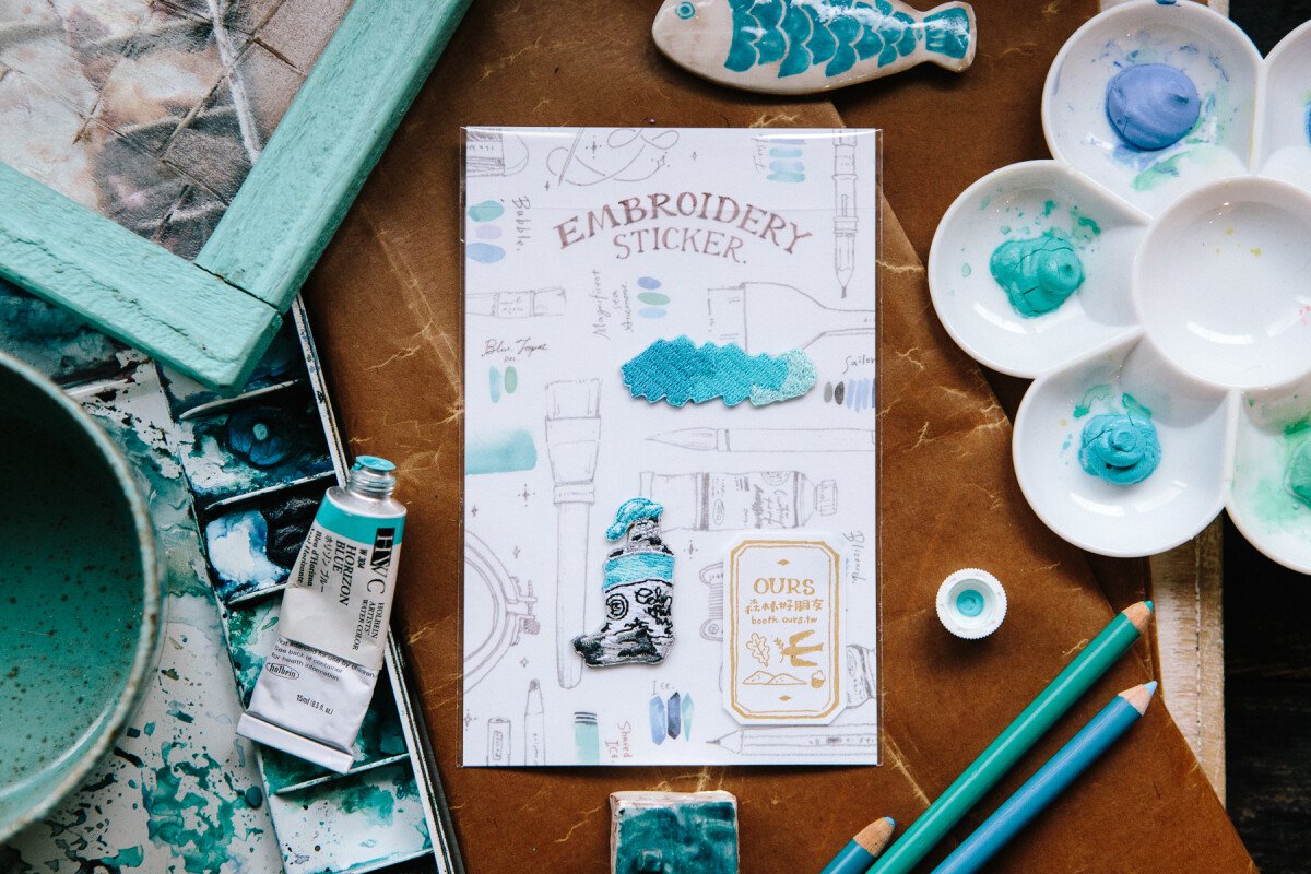 Blue Watercolor Embroidery Sticker