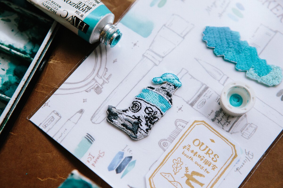 Blue Watercolor Embroidery Sticker