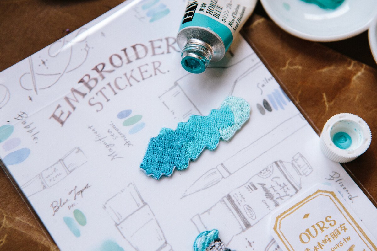 Blue Watercolor Embroidery Sticker