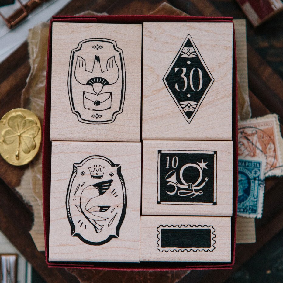 Postal Maple Wood Stamp Set