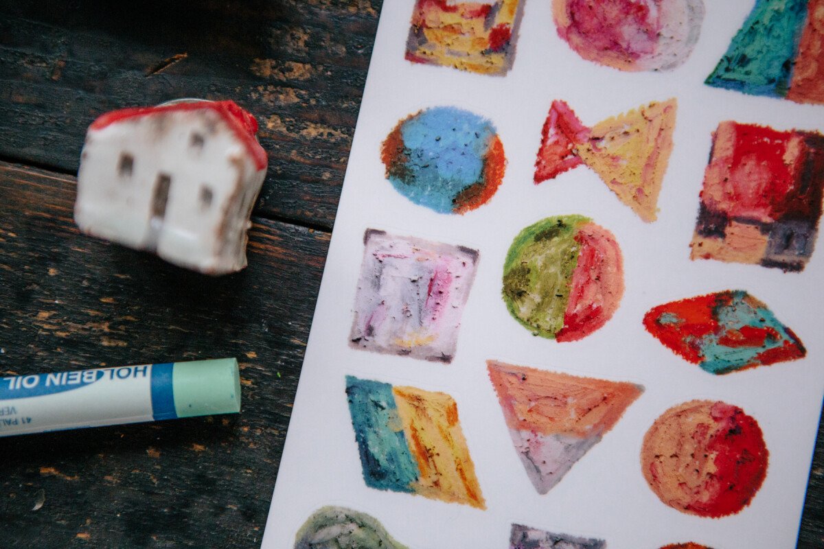 Oil pastel print-on stickers