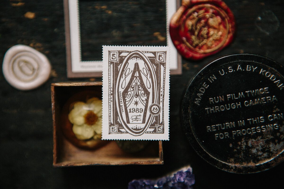In the Museum  Letterpress Postal Stamp
