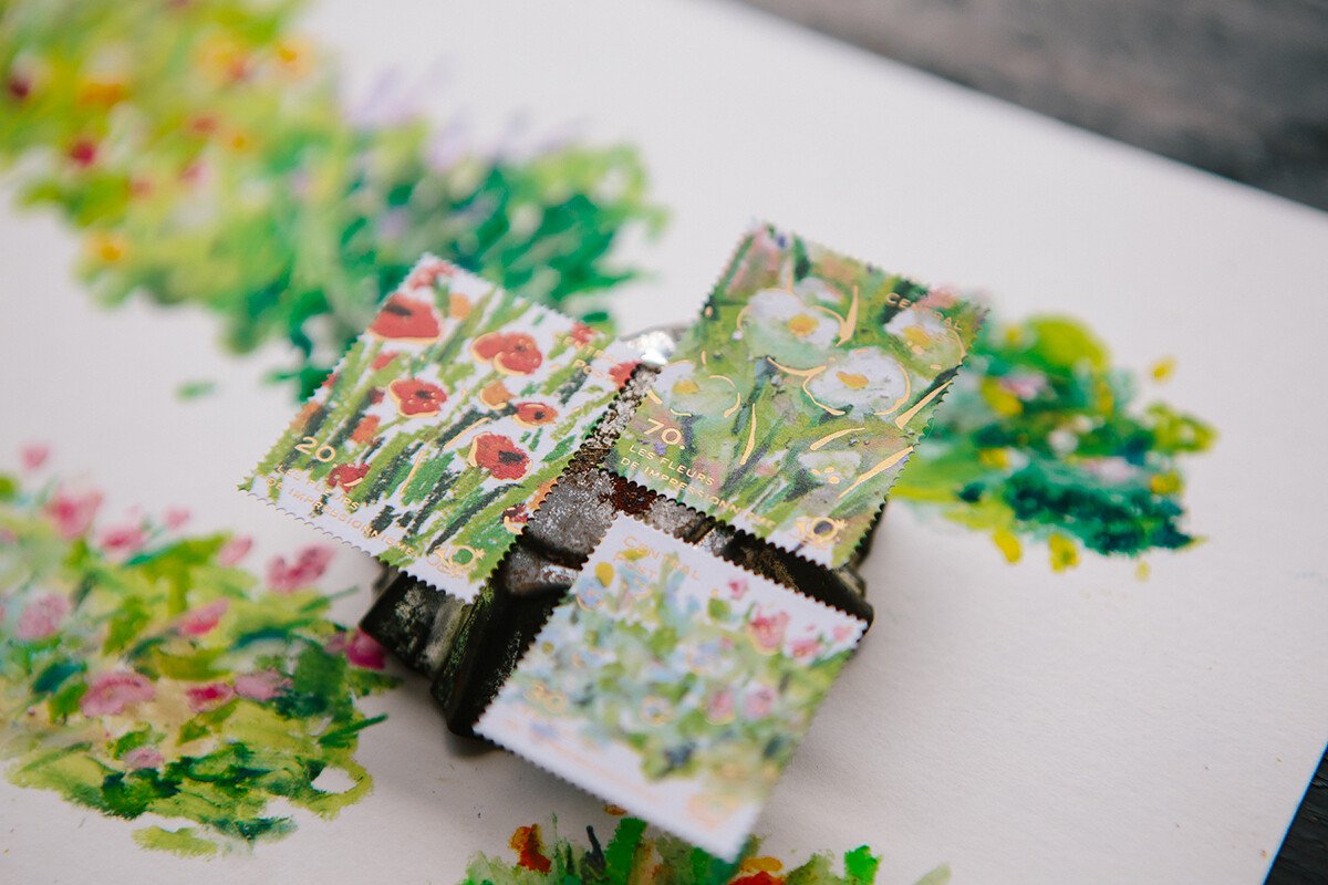 粉彩花叢 郵票貼紙